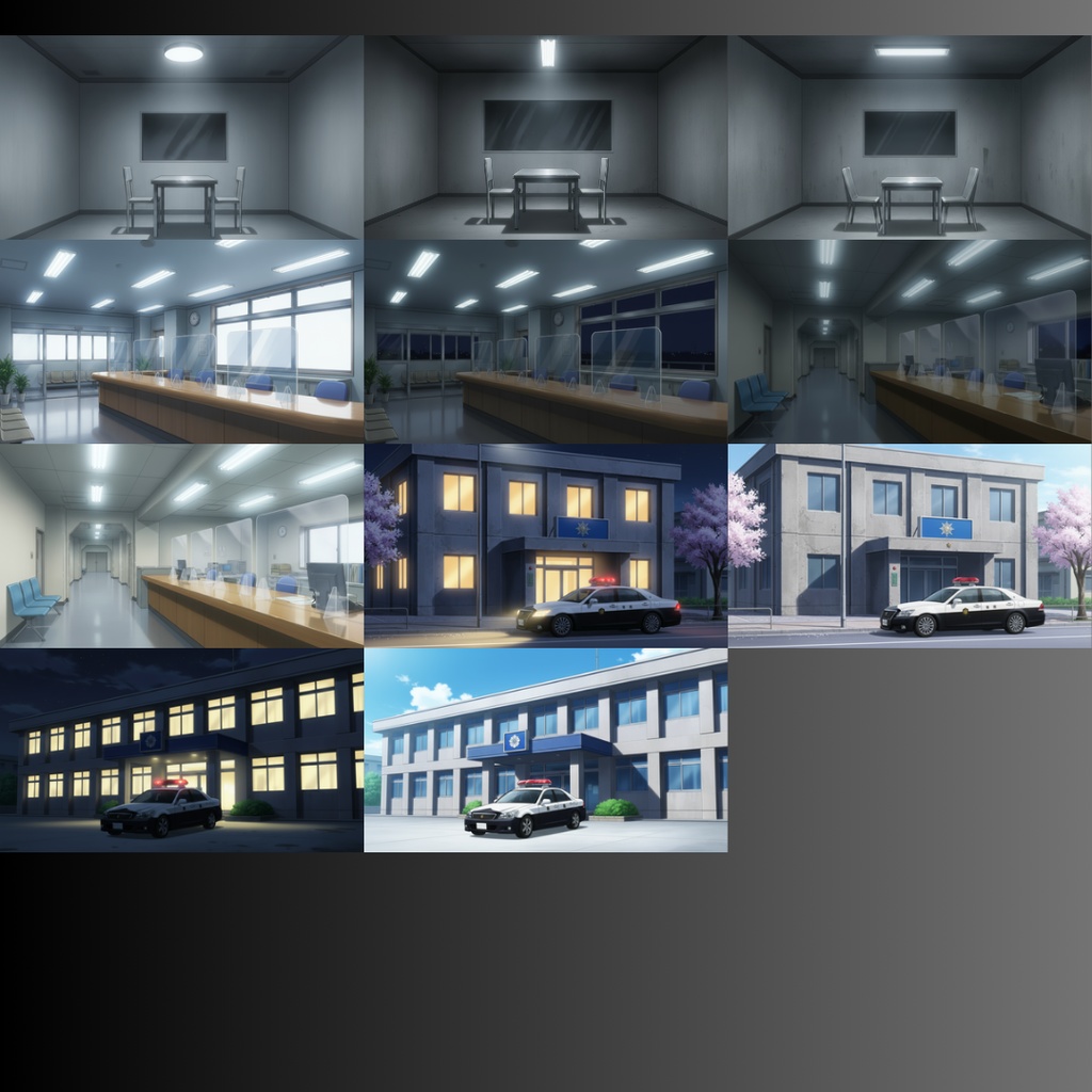 【背景素材】 警察署/差分あり 56枚|受付・廊下・牢屋・取調室・屋上・外観・パトカー置き場etc(TRPG, マダミス, ココフォリア, ゲーム)