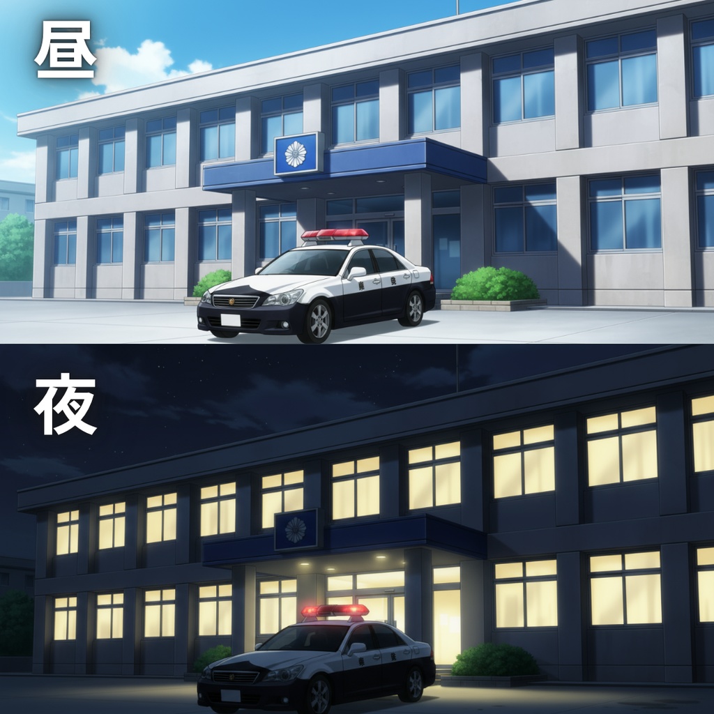 【背景素材】 警察署/差分あり 56枚|受付・廊下・牢屋・取調室・屋上・外観・パトカー置き場etc(TRPG, マダミス, ココフォリア, ゲーム)