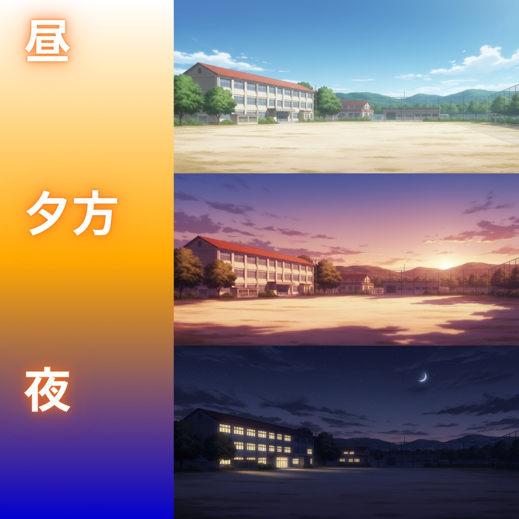 【背景素材】学校|昼/夕方/夜 差分あり 156枚|階段・屋上・教室・渡り廊下・校庭・昇降口・図書室・保健室etc(TRPG, マダミス, ココフォリア, ゲーム)