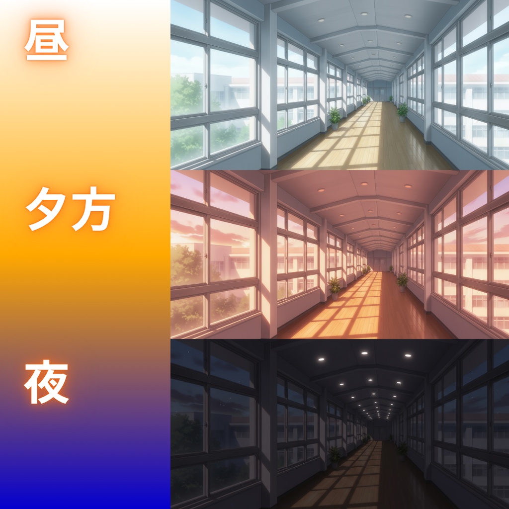 【背景素材】学校|昼/夕方/夜 差分あり 156枚|階段・屋上・教室・渡り廊下・校庭・昇降口・図書室・保健室etc(TRPG, マダミス, ココフォリア, ゲーム)