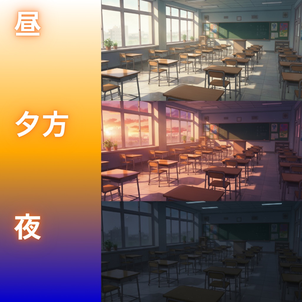 【背景素材】学校|昼/夕方/夜 差分あり 156枚|階段・屋上・教室・渡り廊下・校庭・昇降口・図書室・保健室etc(TRPG, マダミス, ココフォリア, ゲーム)