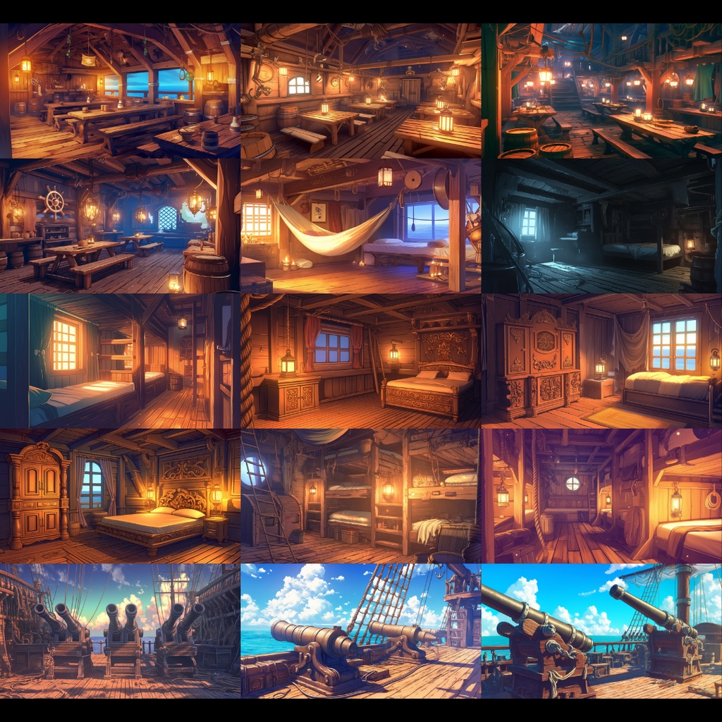 【背景素材】 海賊船 135枚|デッキ•外観•大砲•寝室•通路•武器庫•貨物室etc(TRPG, マダミス, ココフォリア, ゲーム)