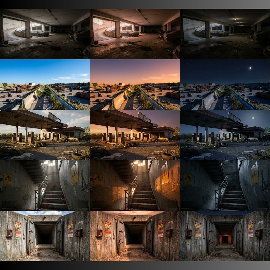 【背景素材】ゾンビ世界 72枚|ガソリンスタンド・地下駐車場・廃オフィス・廃墟ビル・倉庫・工場・コンピュータールームetc(TRPG, マダミス, ココフォリア, ゲーム)