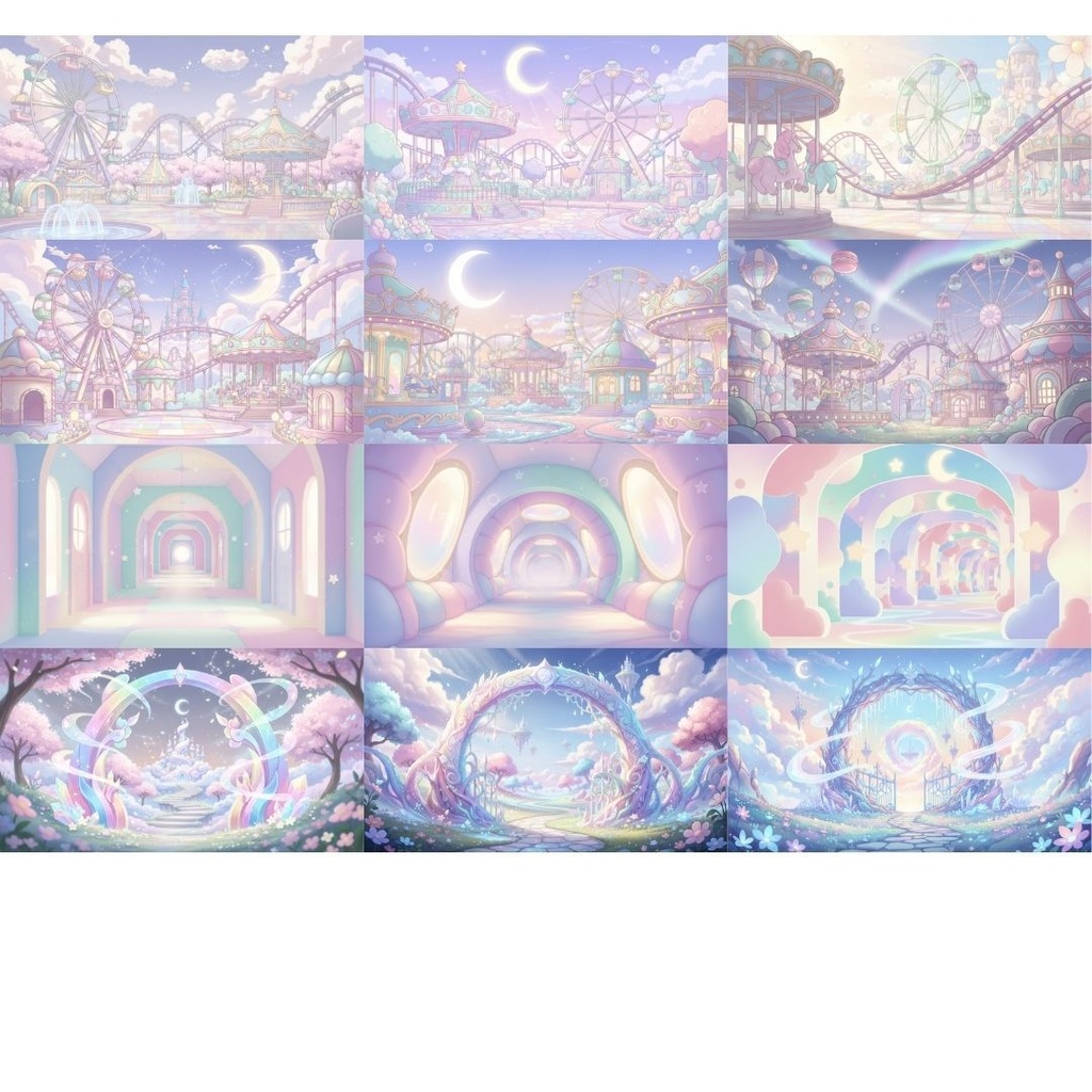 【背景素材】 ゆめかわ背景 87枚|街並み•自然•風景•遊園地•部屋•通路•ゲート•森(TRPG, マダミス, ココフォリア, ゲーム)