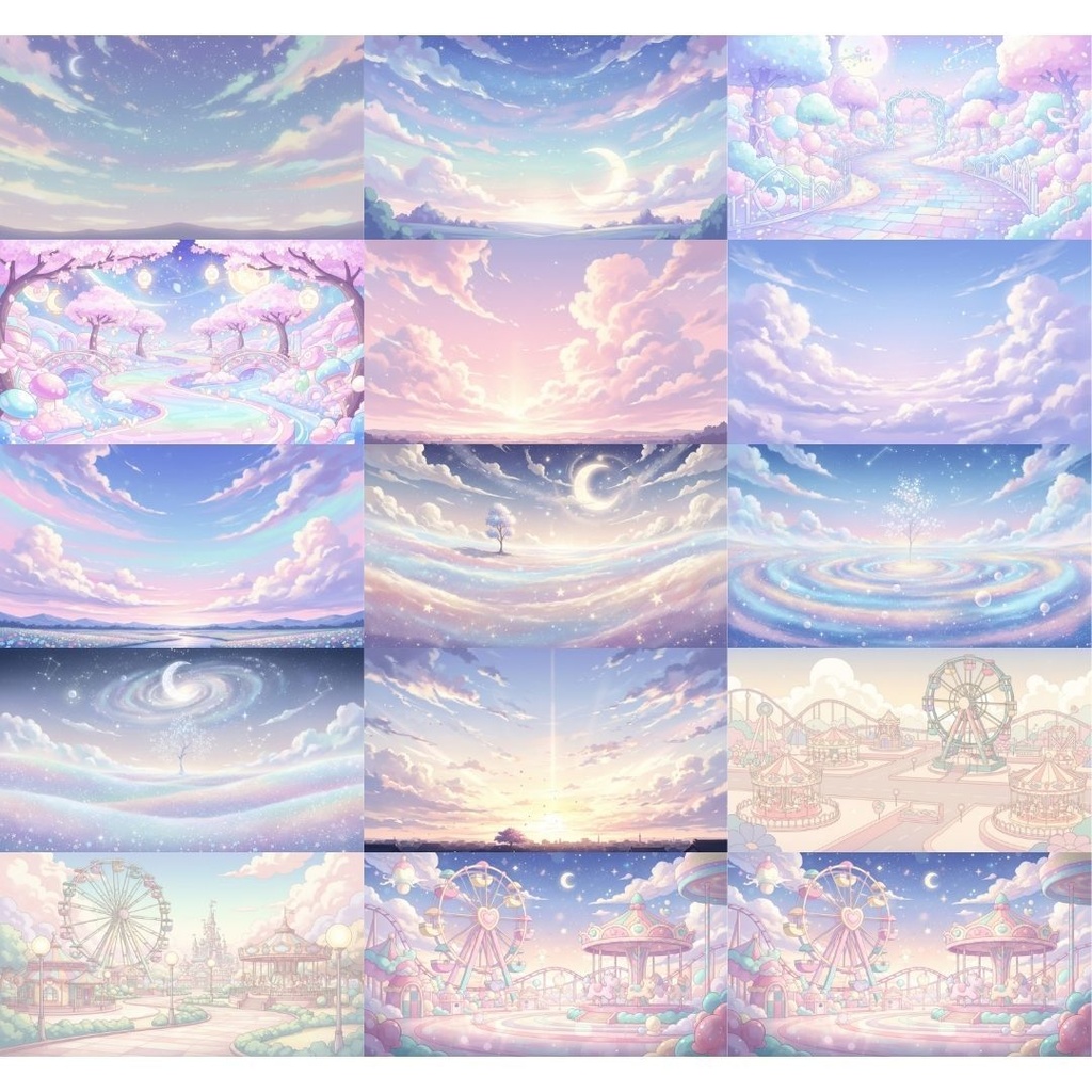 【背景素材】 ゆめかわ背景 87枚|街並み•自然•風景•遊園地•部屋•通路•ゲート•森(TRPG, マダミス, ココフォリア, ゲーム)