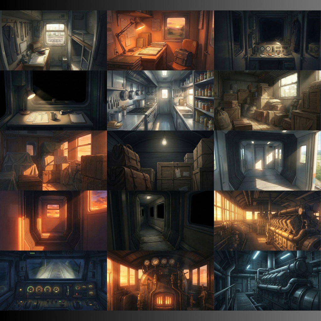 【背景素材】 寝台列車 120枚|客室•廊下•機関室•ベッド•手紙•外観•貨物室etc(TRPG, マダミス, ココフォリア, ゲーム)