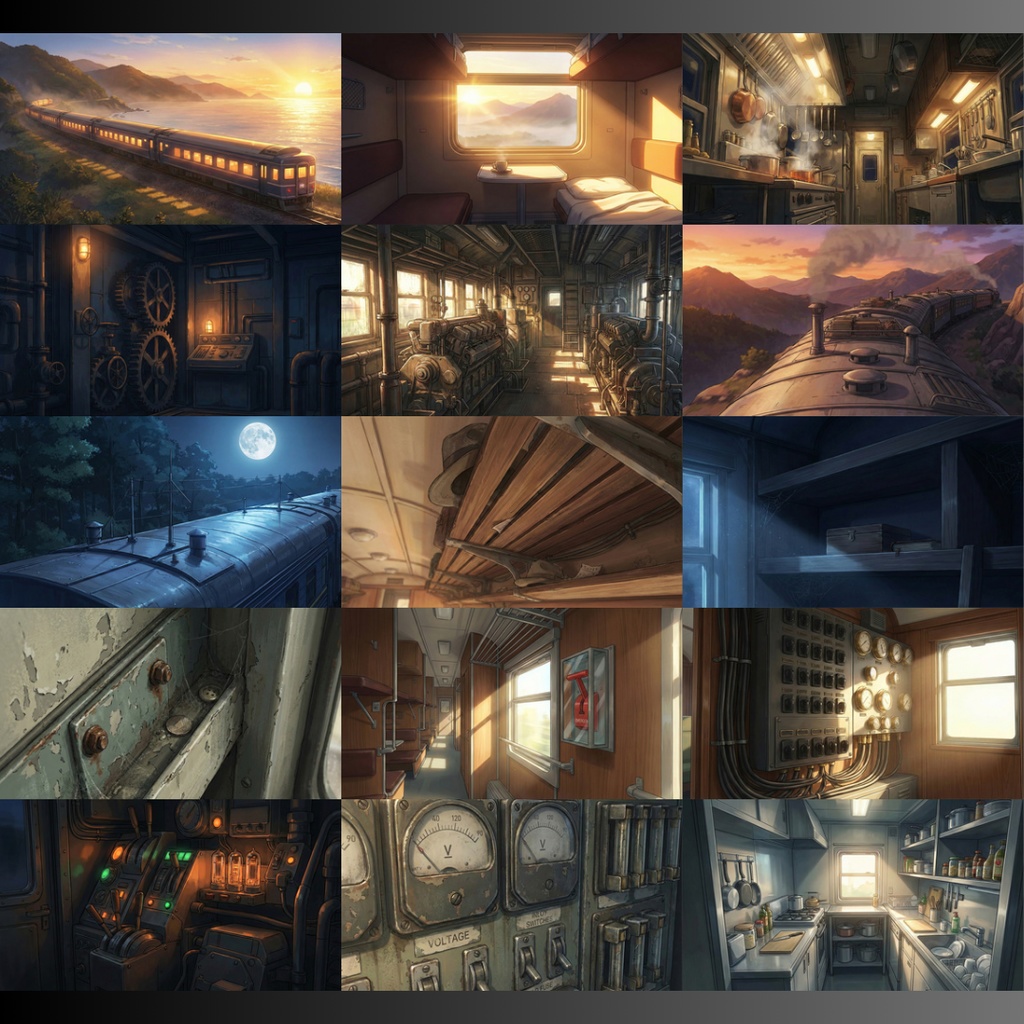 【背景素材】 寝台列車 120枚|客室•廊下•機関室•ベッド•手紙•外観•貨物室etc(TRPG, マダミス, ココフォリア, ゲーム)