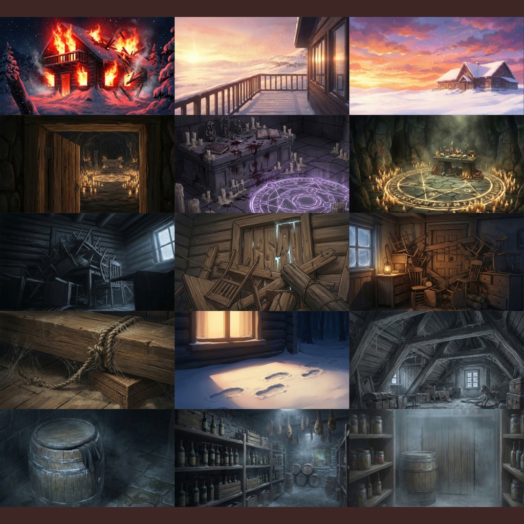 【背景素材】 雪山の山荘 124枚|個室・廊下・露天風呂・キッチン・ロビー etc(TRPG, マダミス, ココフォリア, ゲーム)