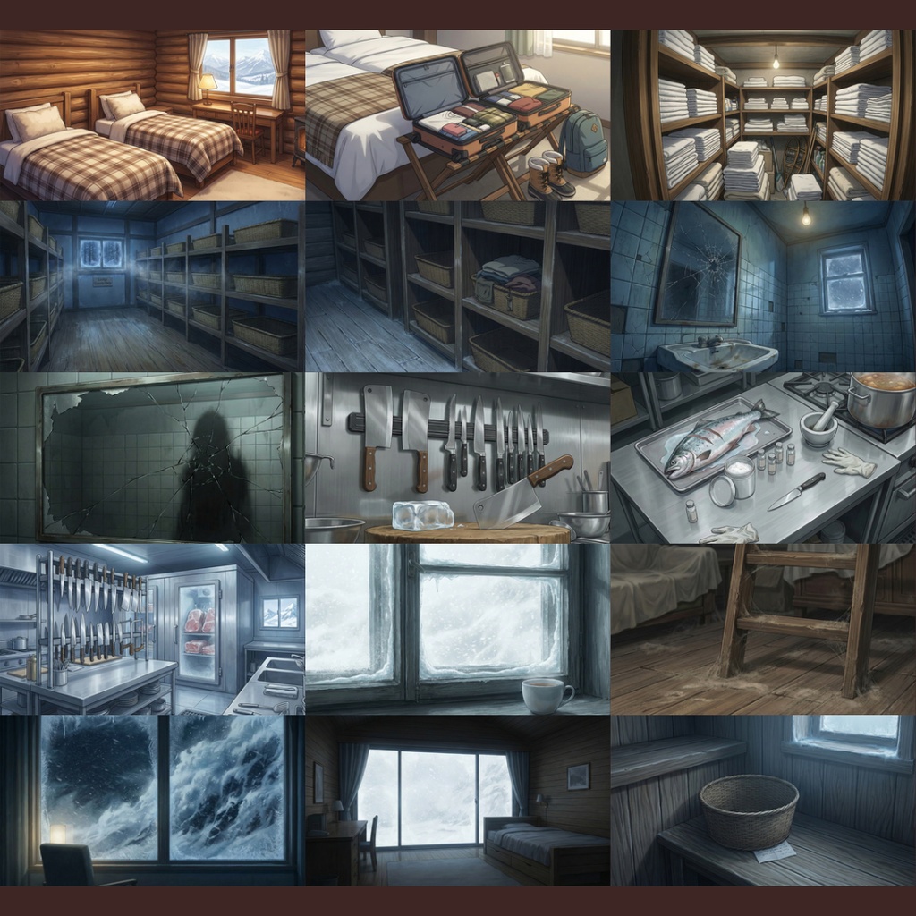【背景素材】 雪山の山荘 124枚|個室・廊下・露天風呂・キッチン・ロビー etc(TRPG, マダミス, ココフォリア, ゲーム)