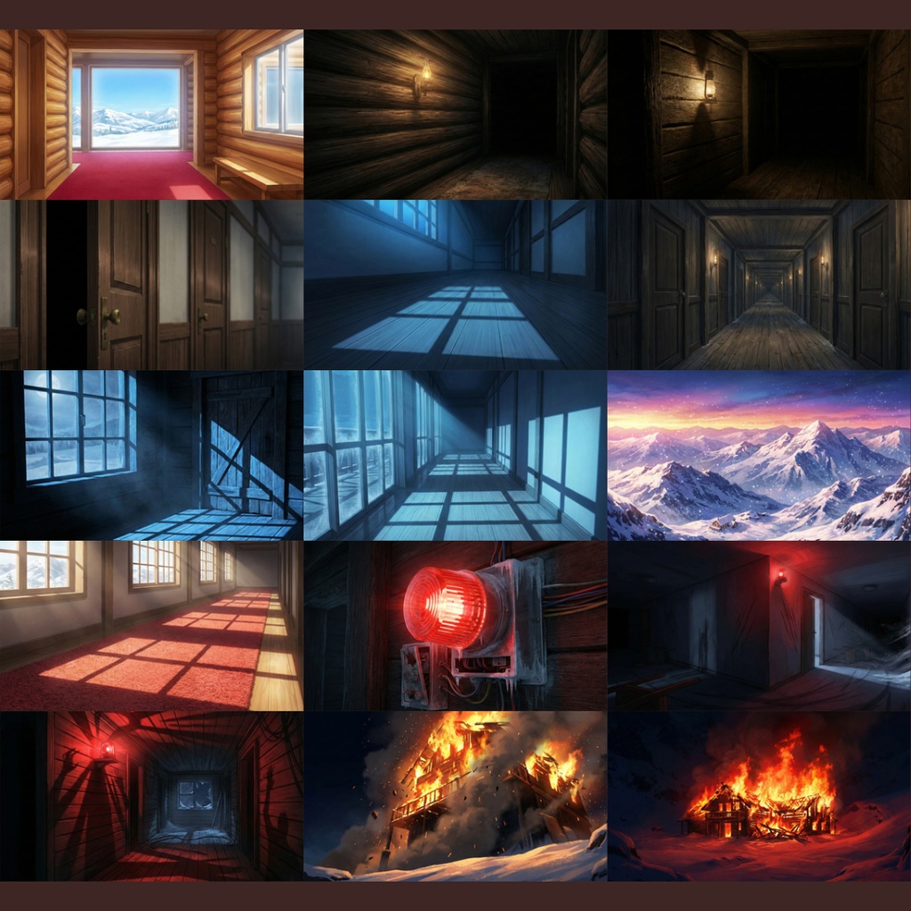 【背景素材】 雪山の山荘 124枚|個室・廊下・露天風呂・キッチン・ロビー etc(TRPG, マダミス, ココフォリア, ゲーム)