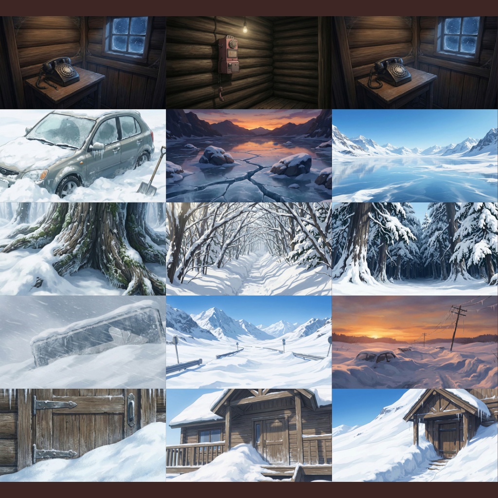 【背景素材】 雪山の山荘 124枚|個室・廊下・露天風呂・キッチン・ロビー etc(TRPG, マダミス, ココフォリア, ゲーム)