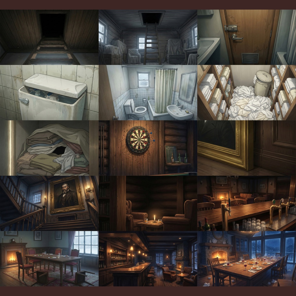 【背景素材】 雪山の山荘 124枚|個室・廊下・露天風呂・キッチン・ロビー etc(TRPG, マダミス, ココフォリア, ゲーム)