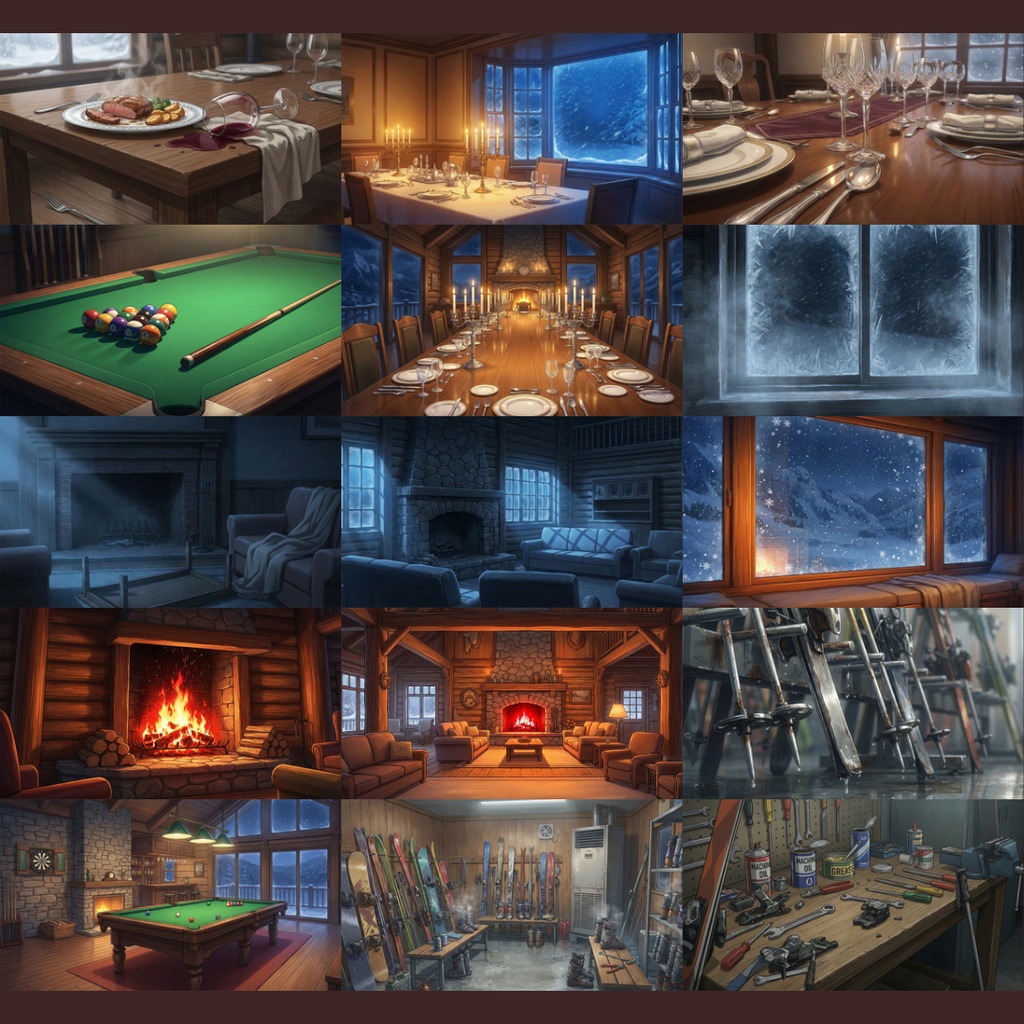【背景素材】 雪山の山荘 124枚|個室・廊下・露天風呂・キッチン・ロビー etc(TRPG, マダミス, ココフォリア, ゲーム)