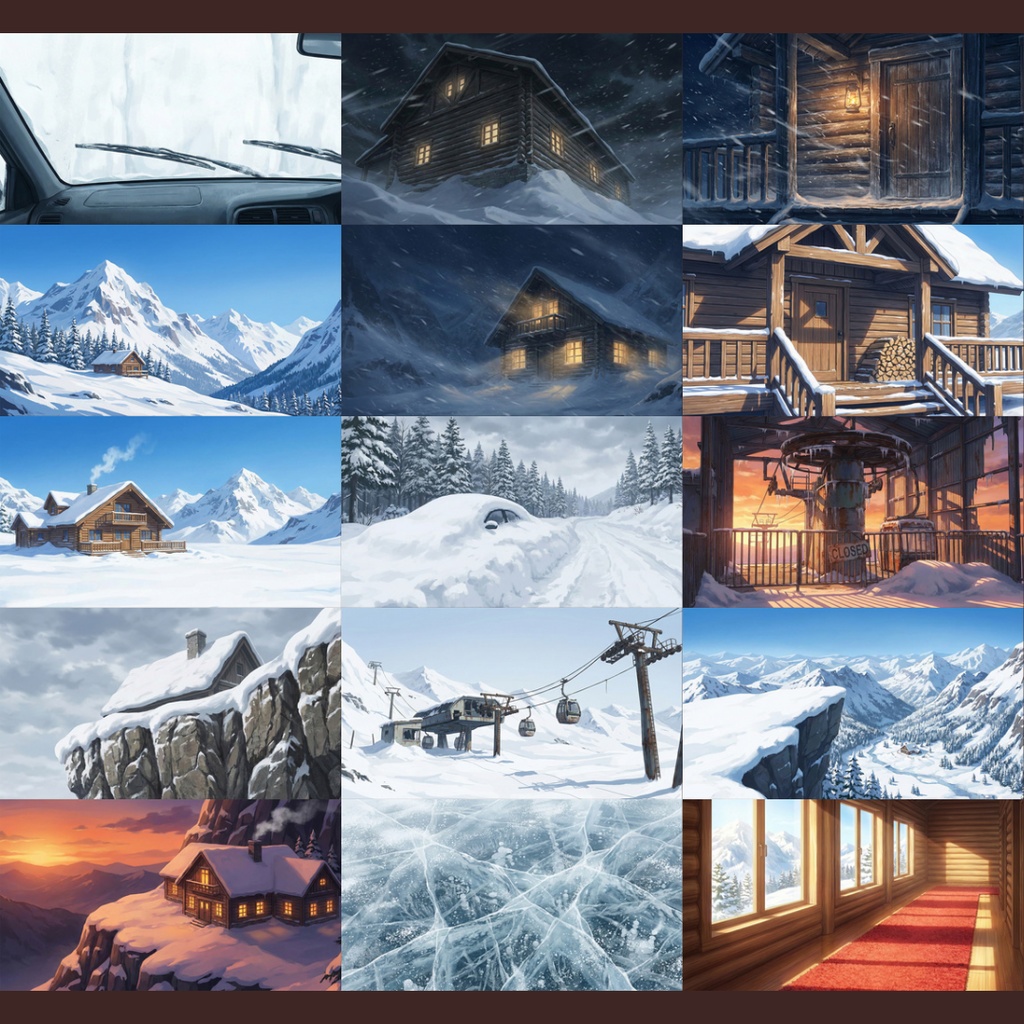 【背景素材】 雪山の山荘 124枚|個室・廊下・露天風呂・キッチン・ロビー etc(TRPG, マダミス, ココフォリア, ゲーム)