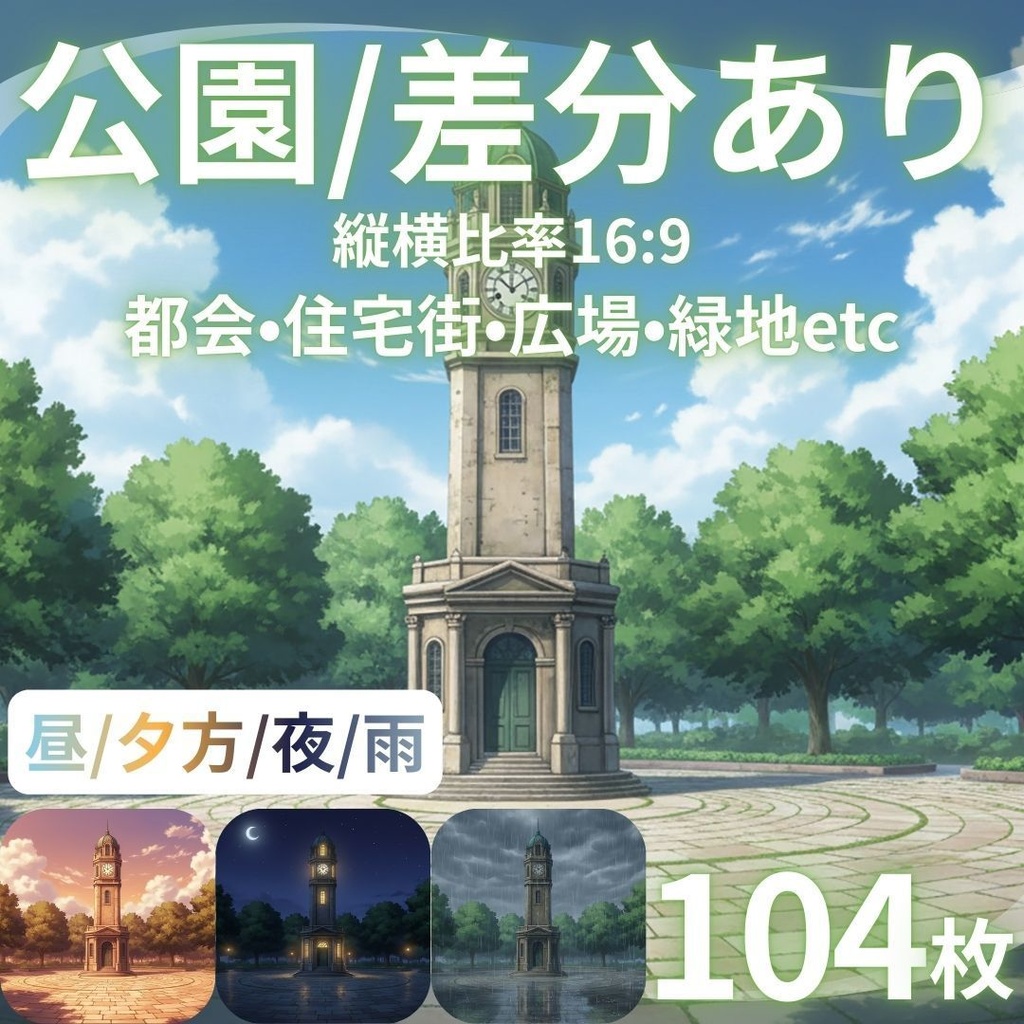 【背景素材】 公園 104枚｜都会•住宅街•広場•緑地etc（TRPG, マダミス, ココフォリア, ゲーム）