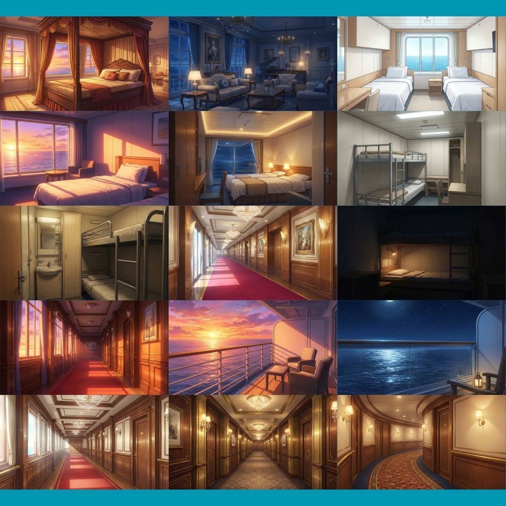 【背景素材】 豪華客船 118枚|客室・廊下・共有スペース・カジノ・ロビー・プール・バー etc(TRPG, マダミス, ココフォリア, ゲーム)