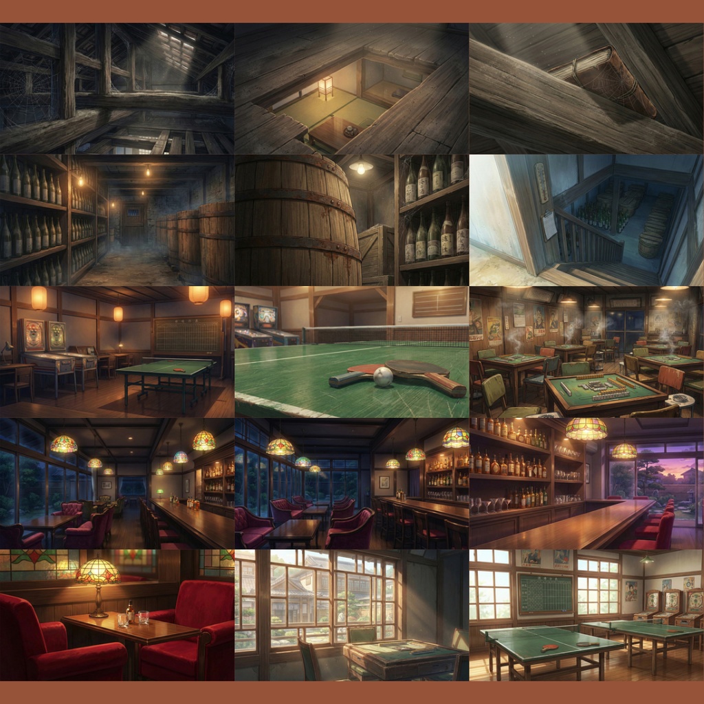 【背景素材】レトロな温泉旅館 111枚|客室・廊下・共有スペース・娯楽遊戯エリア・温泉街・周辺環境 etc(TRPG, マダミス, ココフォリア, ゲーム)