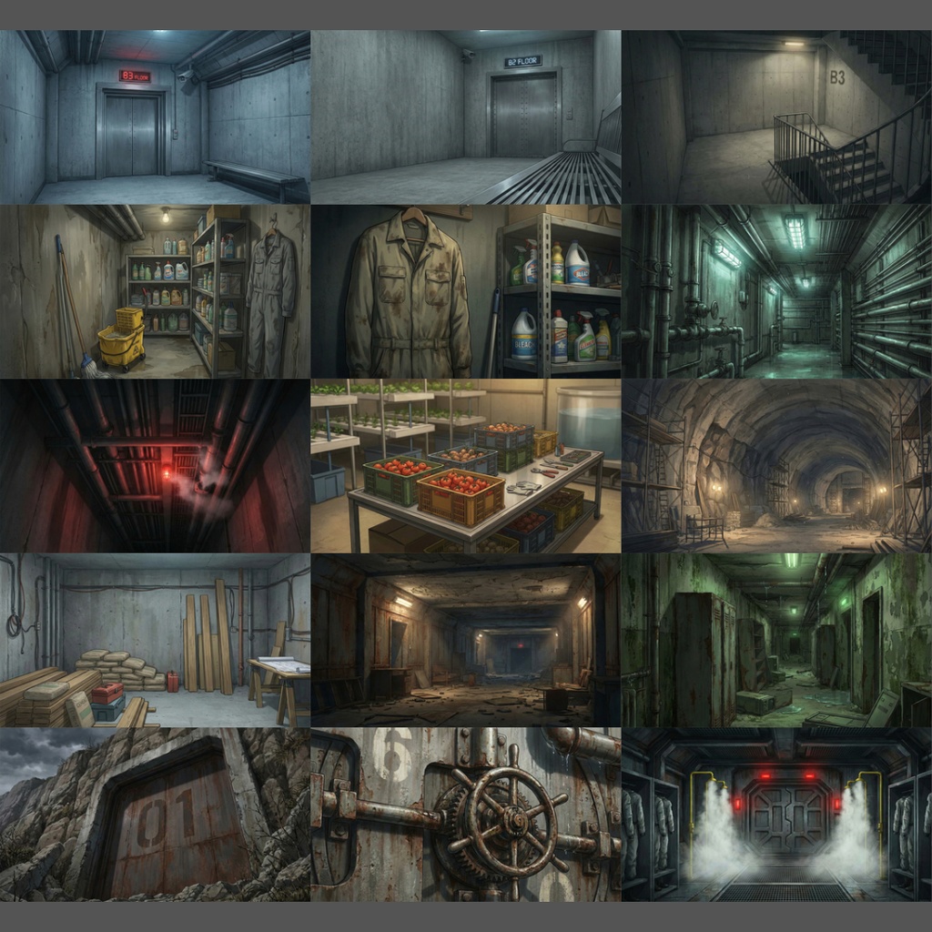【背景素材】 地下シェルター 108枚|居住・生活・インフラ・研究・異変・境界・扉・荒廃etc(TRPG, マダミス, ココフォリア, ゲーム)
