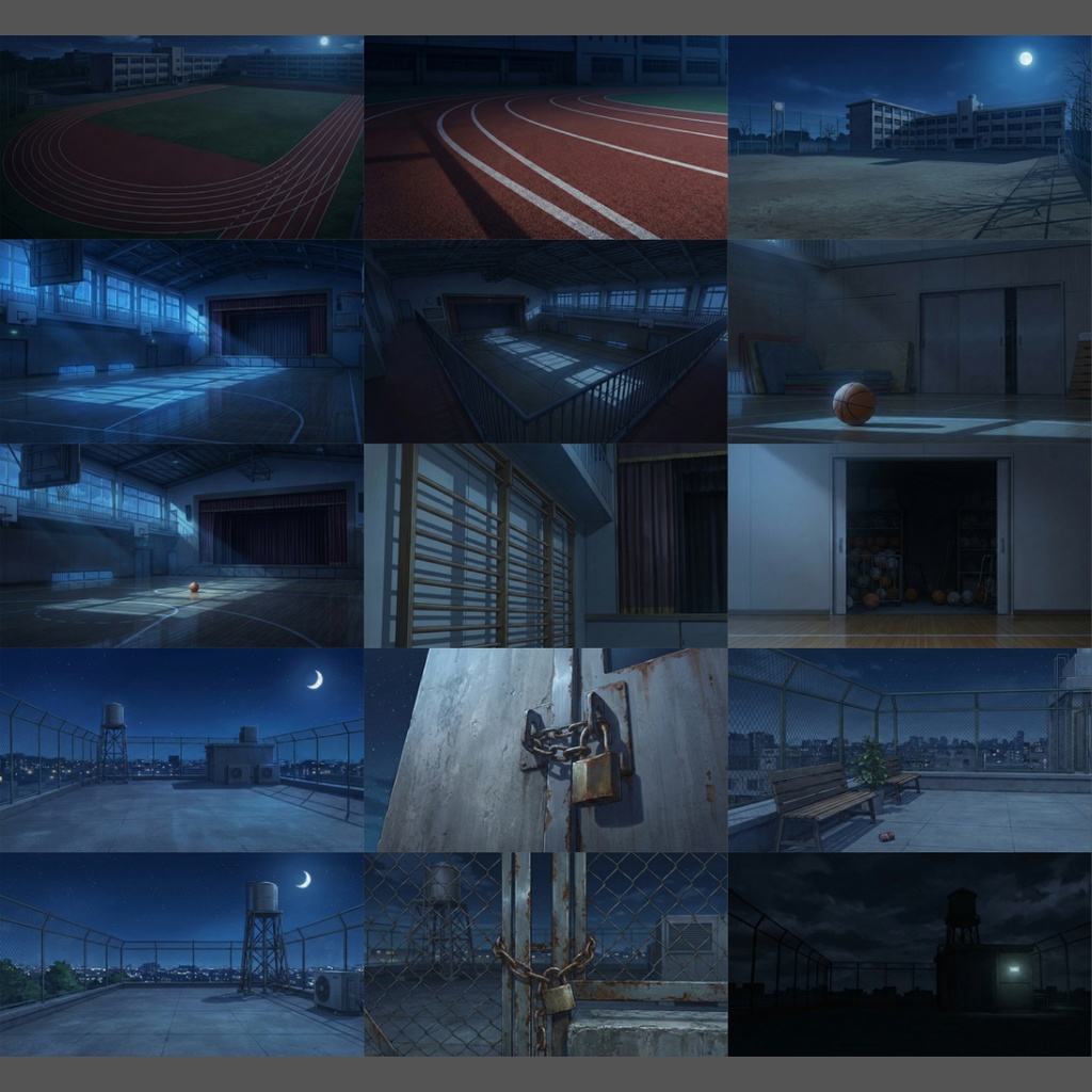 【背景素材】 深夜の学校 119枚|体育館・教室・教員室・廊下・理科室・美術室・音楽室・トイレetc(TRPG, マダミス, ココフォリア, ゲーム)