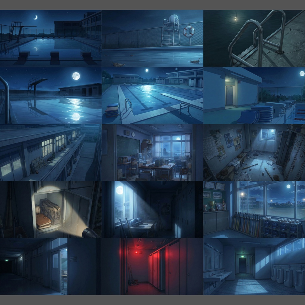 【背景素材】 深夜の学校 119枚|体育館・教室・教員室・廊下・理科室・美術室・音楽室・トイレetc(TRPG, マダミス, ココフォリア, ゲーム)