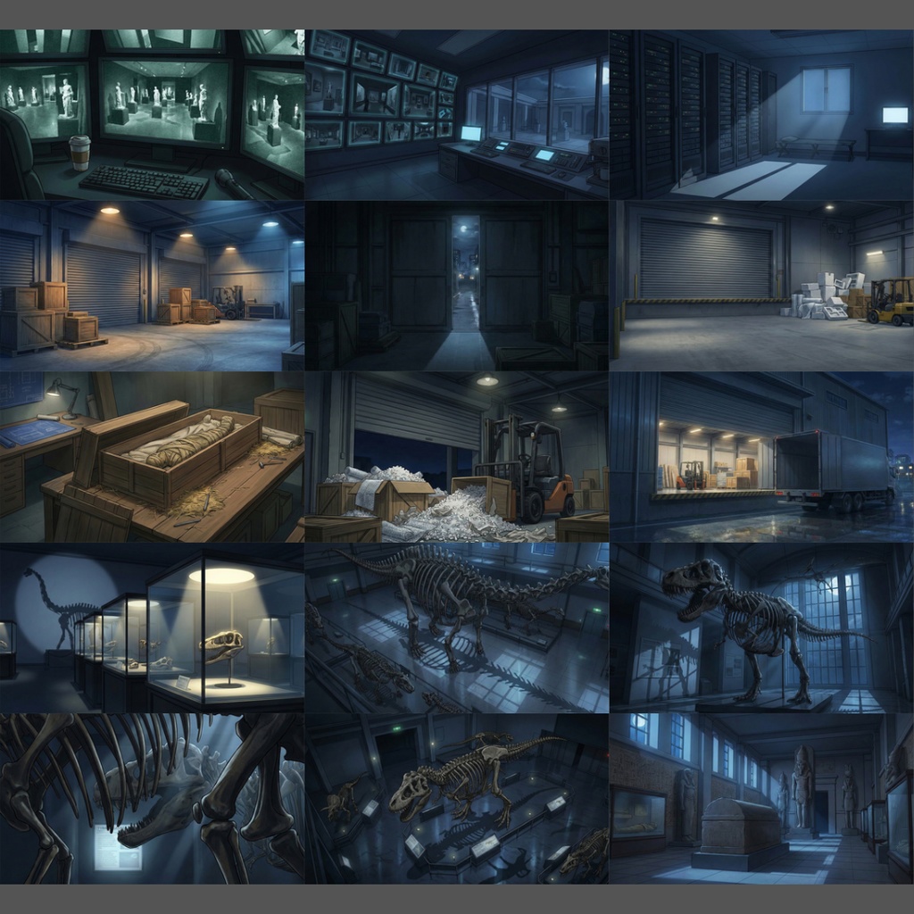 【背景素材】 夜の美術館・博物館 109枚|展示エリア・洋・美術・歴史・自然科学・カフェ・事件・異変・屋上etc(TRPG, マダミス, ココフォリア, ゲーム)