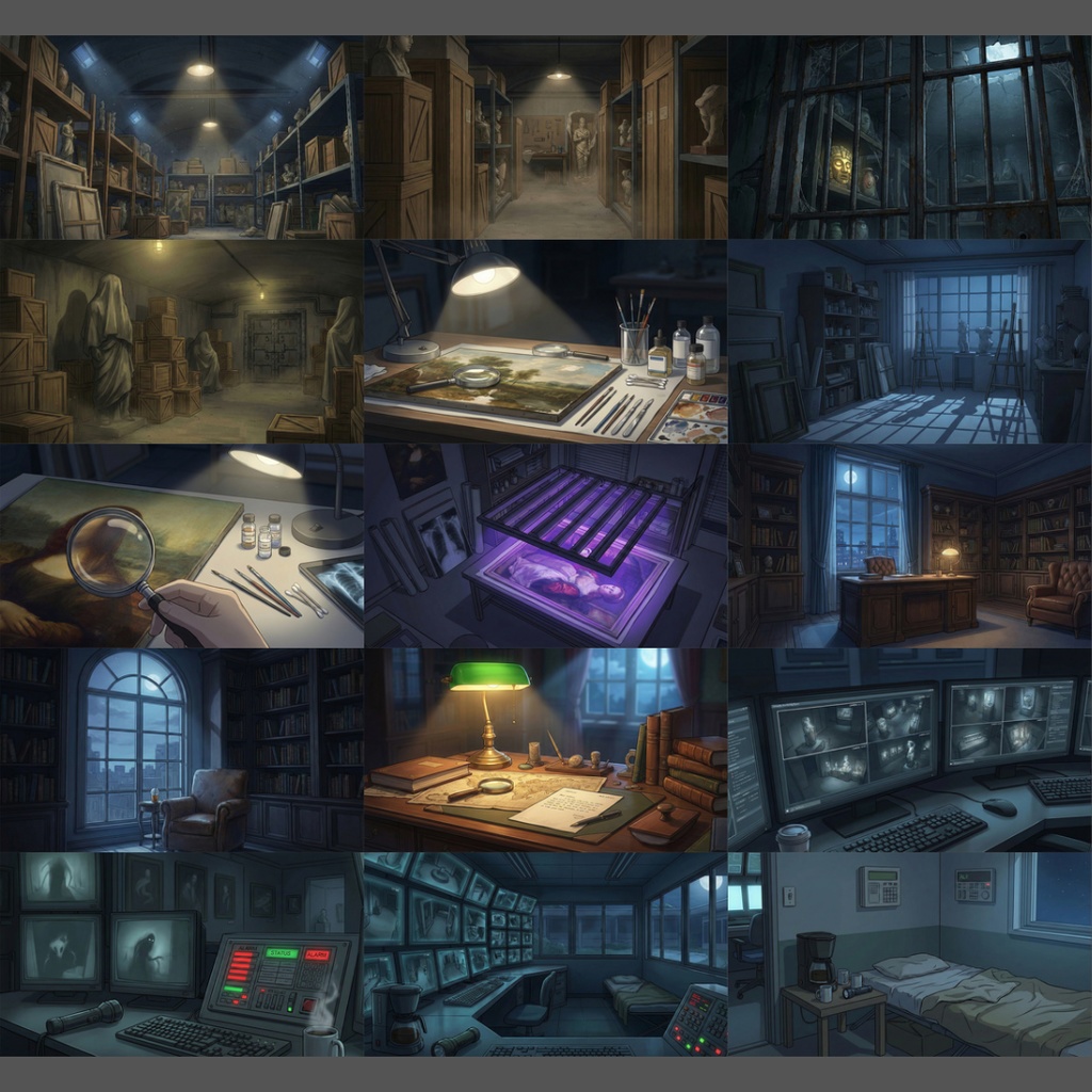 【背景素材】 夜の美術館・博物館 109枚|展示エリア・洋・美術・歴史・自然科学・カフェ・事件・異変・屋上etc(TRPG, マダミス, ココフォリア, ゲーム)