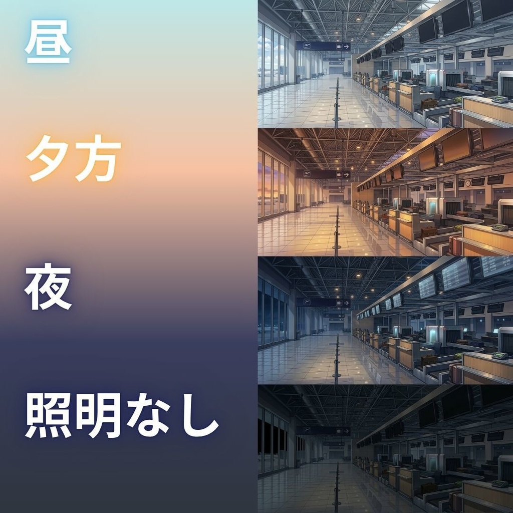 【TRPG背景素材】空港•機内/差分あり 142枚|ラウンジ•展望デッキ•動く歩道•チェックインカウンター•コックピット•ショップエリア•バス•タクシー乗り場•ATM•手荷物受取所etc