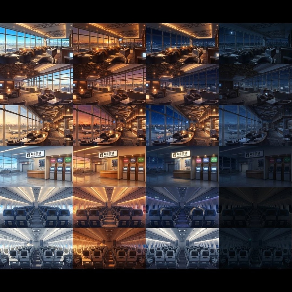 【TRPG背景素材】空港•機内/差分あり 142枚|ラウンジ•展望デッキ•動く歩道•チェックインカウンター•コックピット•ショップエリア•バス•タクシー乗り場•ATM•手荷物受取所etc