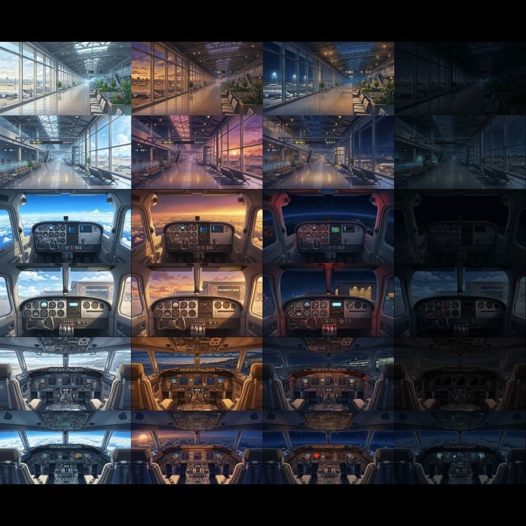 【TRPG背景素材】空港•機内/差分あり 142枚|ラウンジ•展望デッキ•動く歩道•チェックインカウンター•コックピット•ショップエリア•バス•タクシー乗り場•ATM•手荷物受取所etc