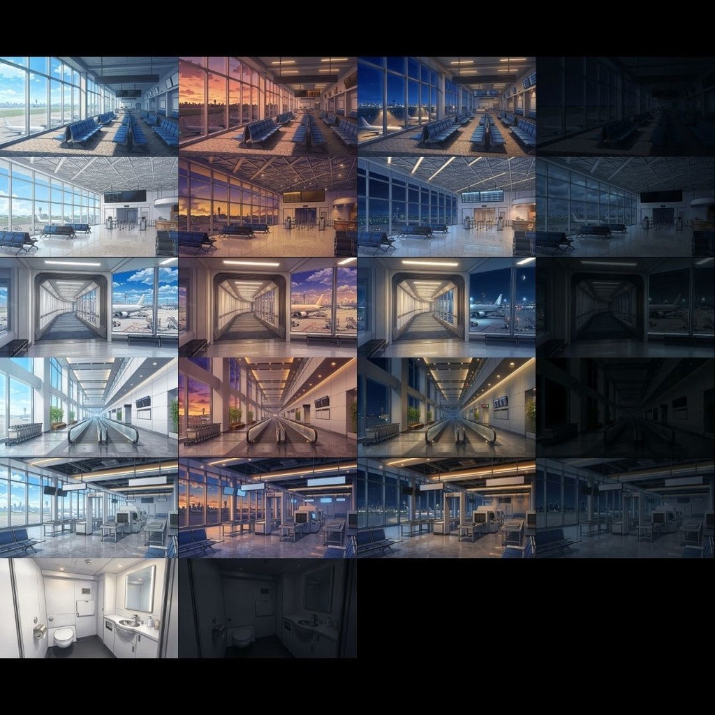 【TRPG背景素材】空港•機内/差分あり 142枚|ラウンジ•展望デッキ•動く歩道•チェックインカウンター•コックピット•ショップエリア•バス•タクシー乗り場•ATM•手荷物受取所etc