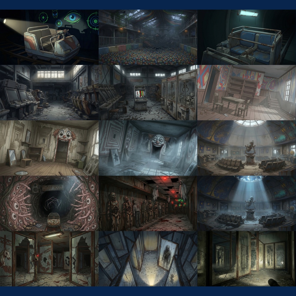 【背景素材】 閉鎖された遊園地 96枚|広場・お土産・異変・屋外・屋内アトラクション・裏方エリアetc(TRPG, マダミス, ココフォリア, ゲーム)