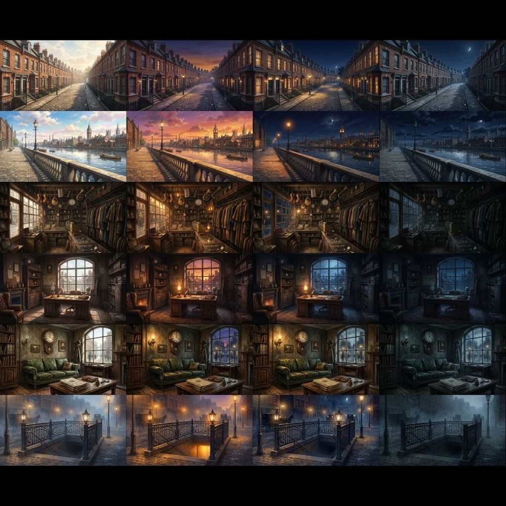 【背景素材】 20世紀ロンドン風/差分あり 202枚|大通り•リビング•寝室•川沿いetc(TRPG, マダミス, ココフォリア, ゲーム)