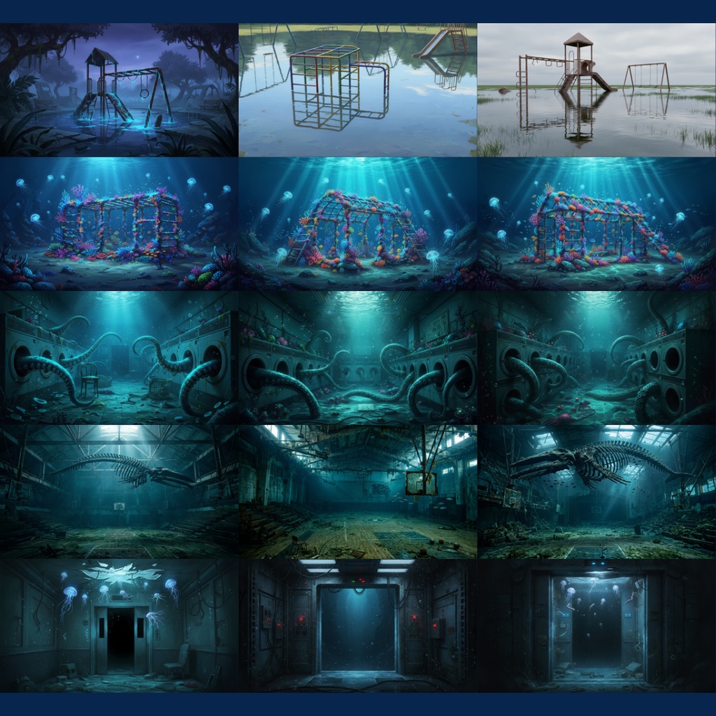 【背景素材】 異界化する日常|水没 144枚|電車内・図書館・自室・コンビニ・地下鉄・コインランドリー・エレベーター・病室・オフィス・路地裏etc(TRPG, マダミス, ココフォリア, ゲーム)