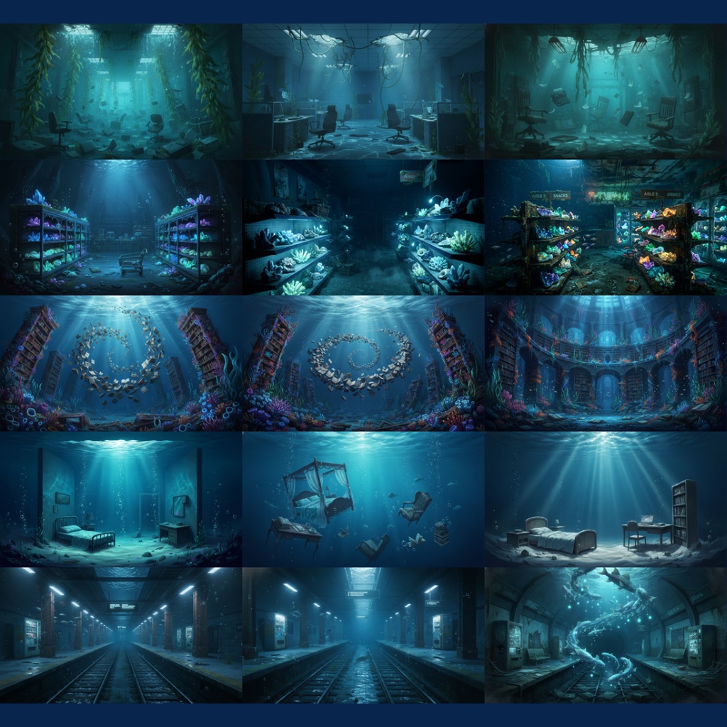 【背景素材】 異界化する日常|水没 144枚|電車内・図書館・自室・コンビニ・地下鉄・コインランドリー・エレベーター・病室・オフィス・路地裏etc(TRPG, マダミス, ココフォリア, ゲーム)