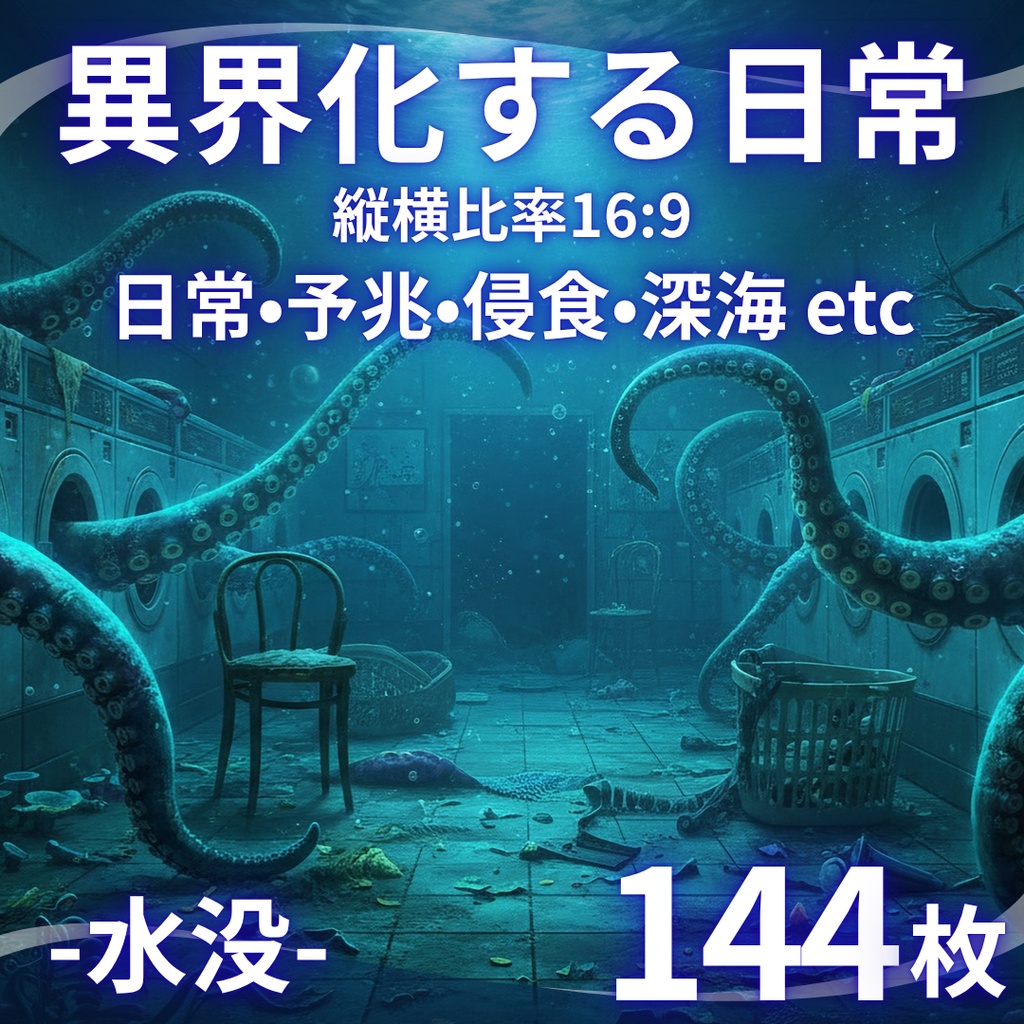 【背景素材】 異界化する日常｜水没 144枚｜電車内・図書館・自室・コンビニ・地下鉄・コインランドリー・エレベーター・病室・オフィス・路地裏etc（TRPG, マダミス, ココフォリア, ゲーム）