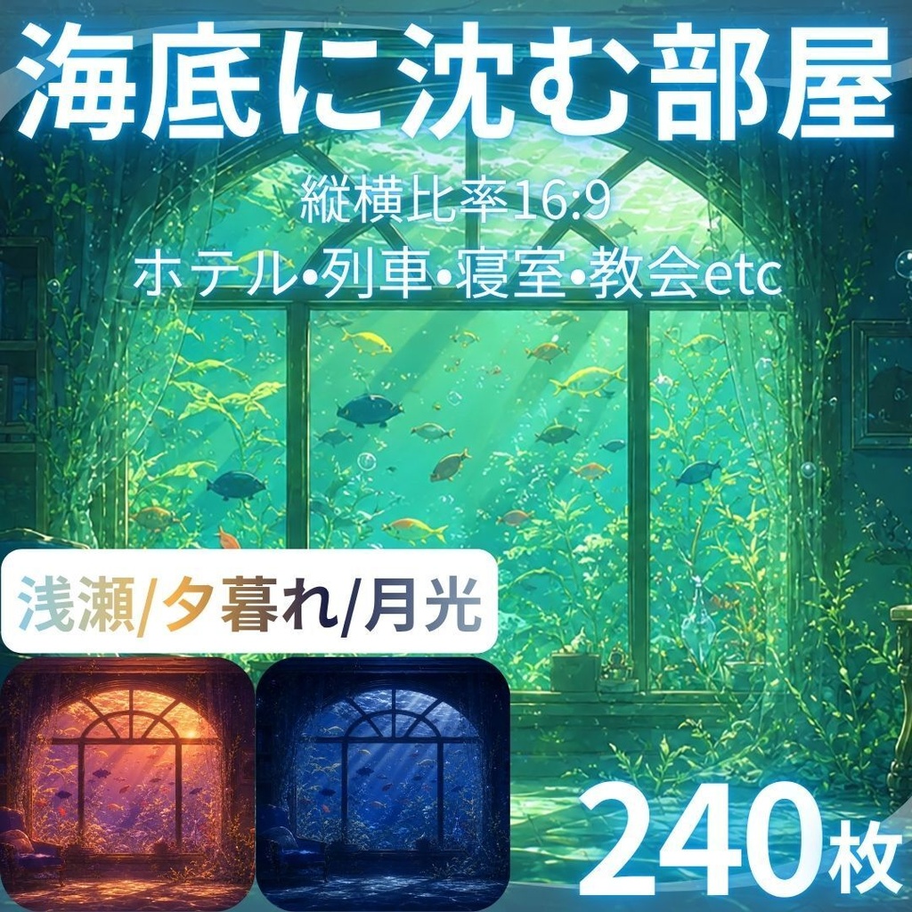 【背景素材】 海底に沈む部屋 差分あり 240枚｜ホテル•列車•寝室•教会etc（TRPG, マダミス, ココフォリア, ゲーム）