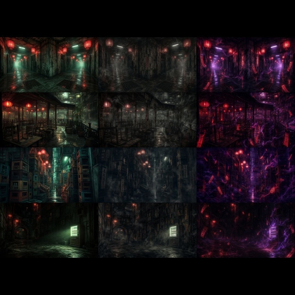 【背景素材】 九龍ネオン街の迷宮/差分あり 315枚|居住区画•商業•裏道•祭壇etc(TRPG, マダミス, ココフォリア, ゲーム)