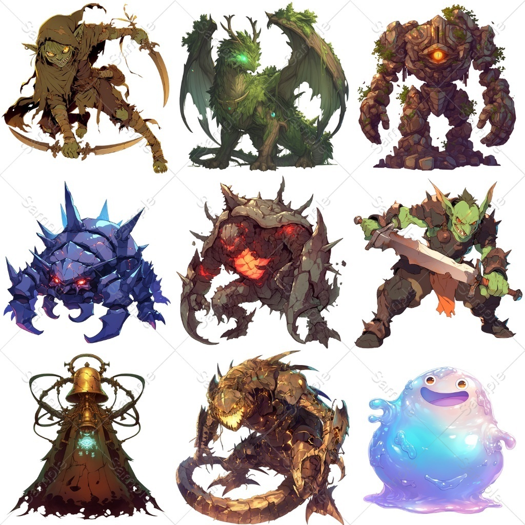 【背景透過】モンスター素材まとめパック / 全198点・4種入り(TRPG・ココフォリア)