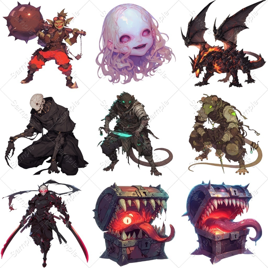 【背景透過】モンスター素材まとめパック / 全198点・4種入り(TRPG・ココフォリア)