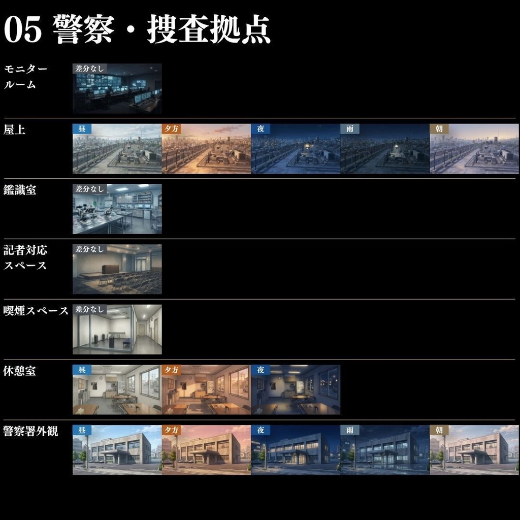 【背景素材】 現代事件・捜査シーン集/差分あり 500枚|日常•住宅•警察•学校•病院etc(TRPG, マダミス, ココフォリア, ゲーム)