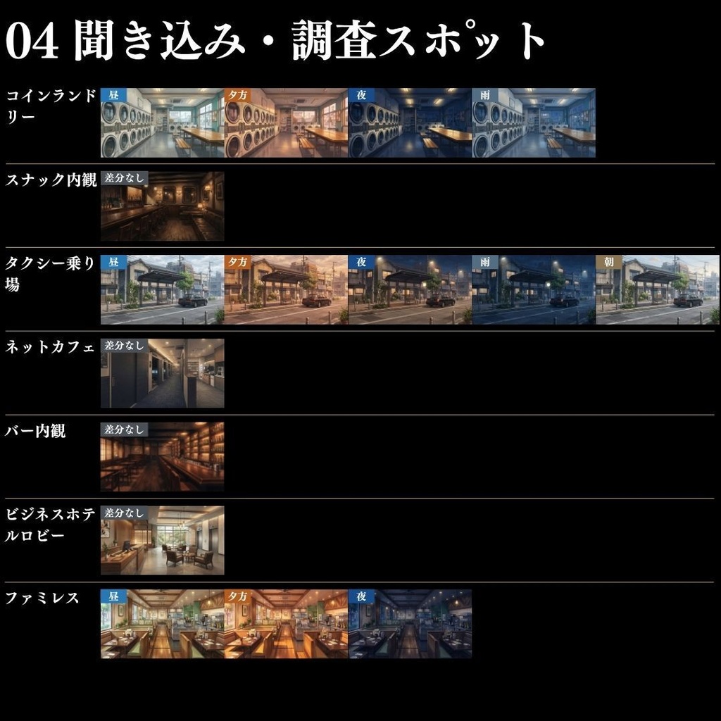 【背景素材】 現代事件・捜査シーン集/差分あり 500枚|日常•住宅•警察•学校•病院etc(TRPG, マダミス, ココフォリア, ゲーム)