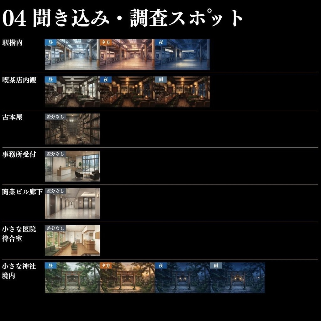 【背景素材】 現代事件・捜査シーン集/差分あり 500枚|日常•住宅•警察•学校•病院etc(TRPG, マダミス, ココフォリア, ゲーム)