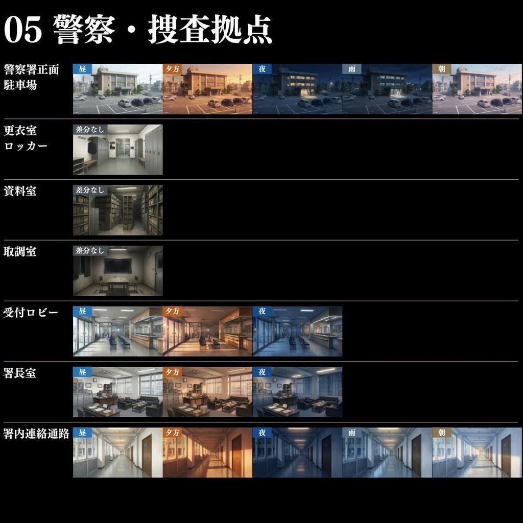 【背景素材】 現代事件・捜査シーン集/差分あり 500枚|日常•住宅•警察•学校•病院etc(TRPG, マダミス, ココフォリア, ゲーム)