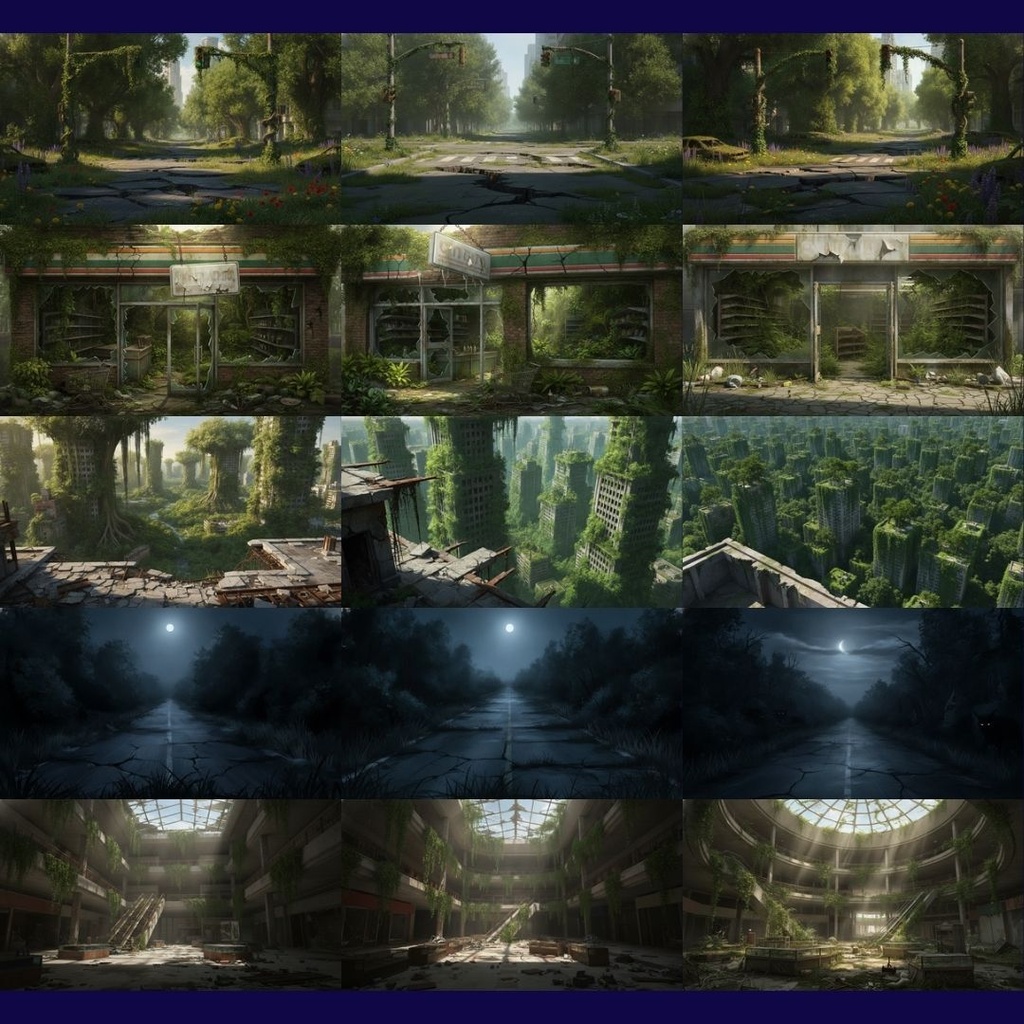 【背景素材】緑の廃墟(ポストアポカリプス) 189枚 | 都市・廃墟・学校・下水道etc(TRPG, マダミス, ココフォリア, ゲーム)