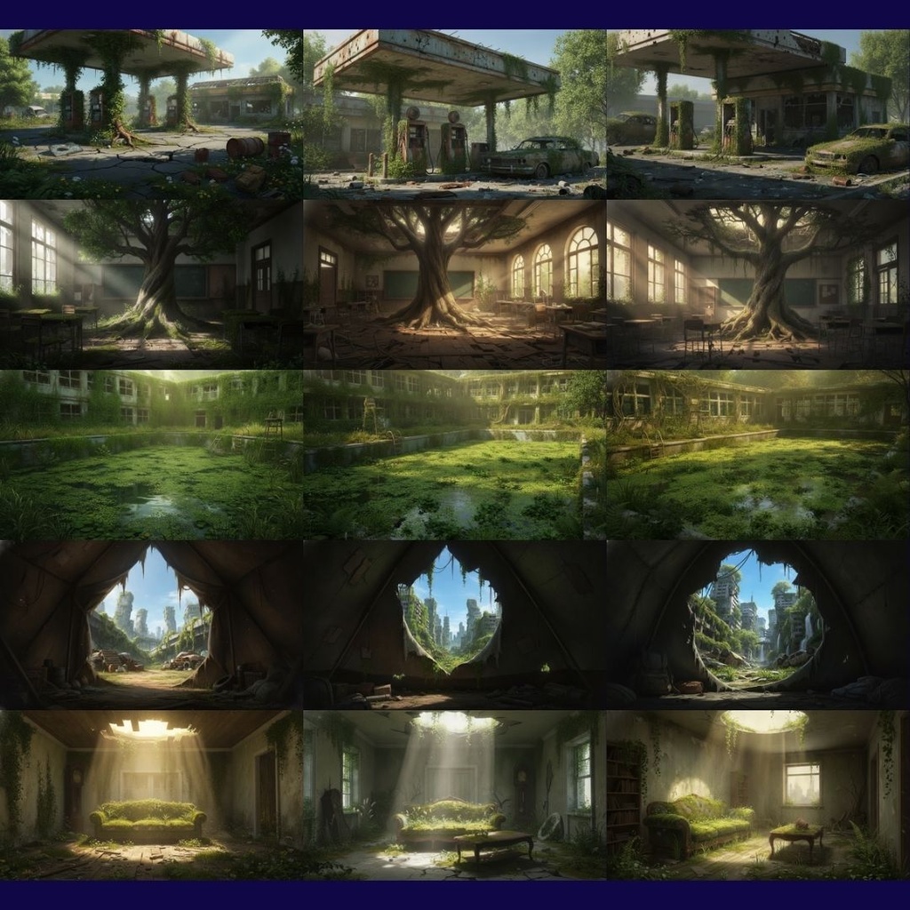 【背景素材】緑の廃墟(ポストアポカリプス) 189枚 | 都市・廃墟・学校・下水道etc(TRPG, マダミス, ココフォリア, ゲーム)