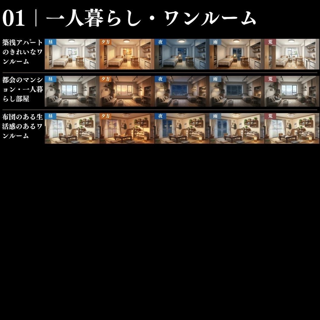 【背景素材】現代の部屋・住居背景集 586枚|差分あり ワンルーム•寝室•和室•高級•質素etc(TRPG, マダミス, ココフォリア, ゲーム)