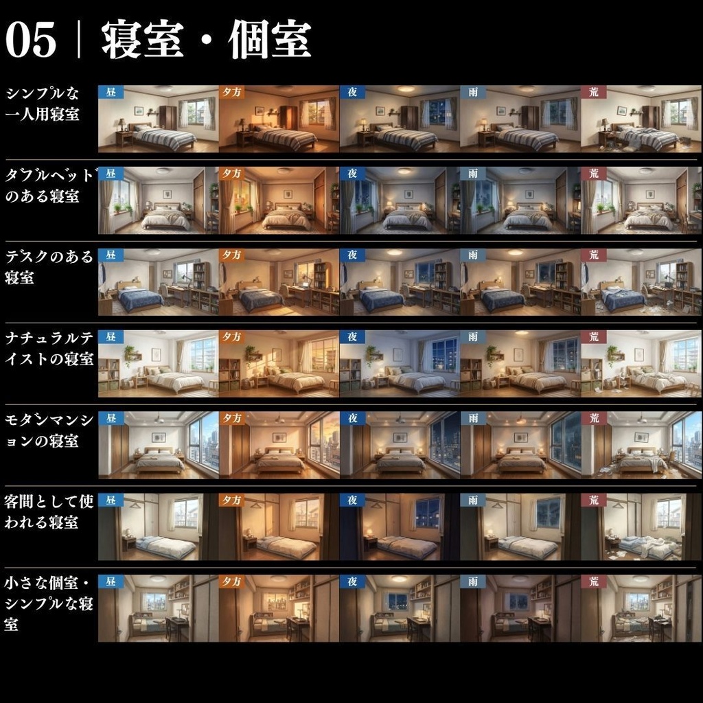 【背景素材】現代の部屋・住居背景集 586枚|差分あり ワンルーム•寝室•和室•高級•質素etc(TRPG, マダミス, ココフォリア, ゲーム)