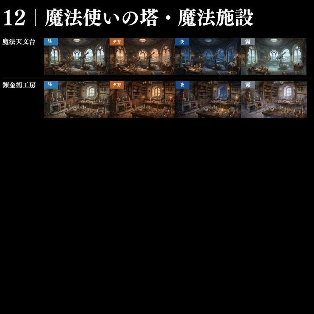 【背景素材】王道ファンタジー世界背景集 800枚|差分あり 王都•村•市場•教会•ダンジョンetc(TRPG, マダミス, ココフォリア, ゲーム)