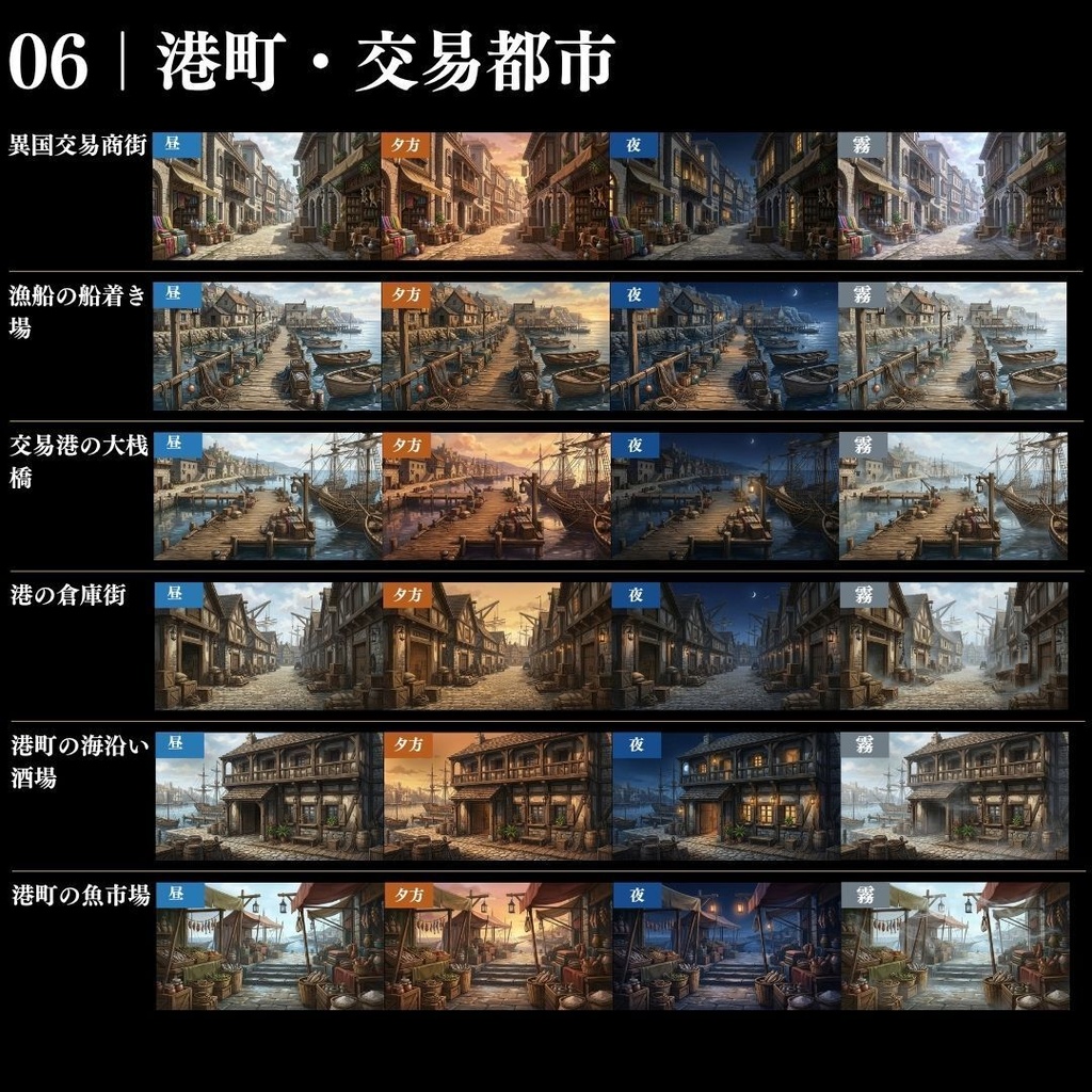 【背景素材】王道ファンタジー世界背景集 800枚|差分あり 王都•村•市場•教会•ダンジョンetc(TRPG, マダミス, ココフォリア, ゲーム)