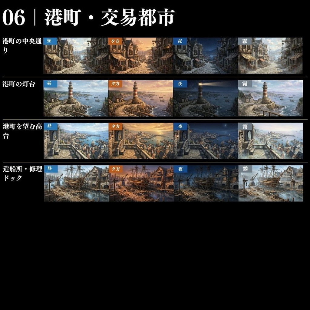 【背景素材】王道ファンタジー世界背景集 800枚|差分あり 王都•村•市場•教会•ダンジョンetc(TRPG, マダミス, ココフォリア, ゲーム)